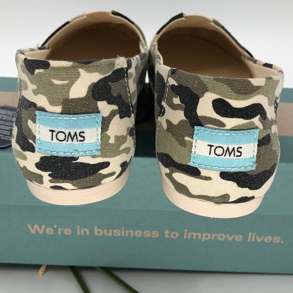 Toms Dirty Olive Green Black Tan Camouflage Canvas Slip On Alpargata Loafer Shoe - Picture 5 of 7